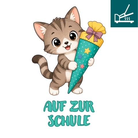 DTF / Textildruck / Bügelbild, Schultier Katze, 150x243 mm, für Baumwolle - Bild 1