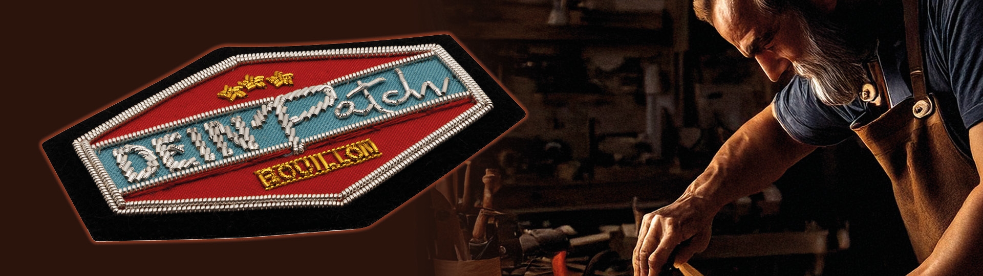 Eleganter Patch mit Bouillonstickerei - handgefertig mit Metalldraht