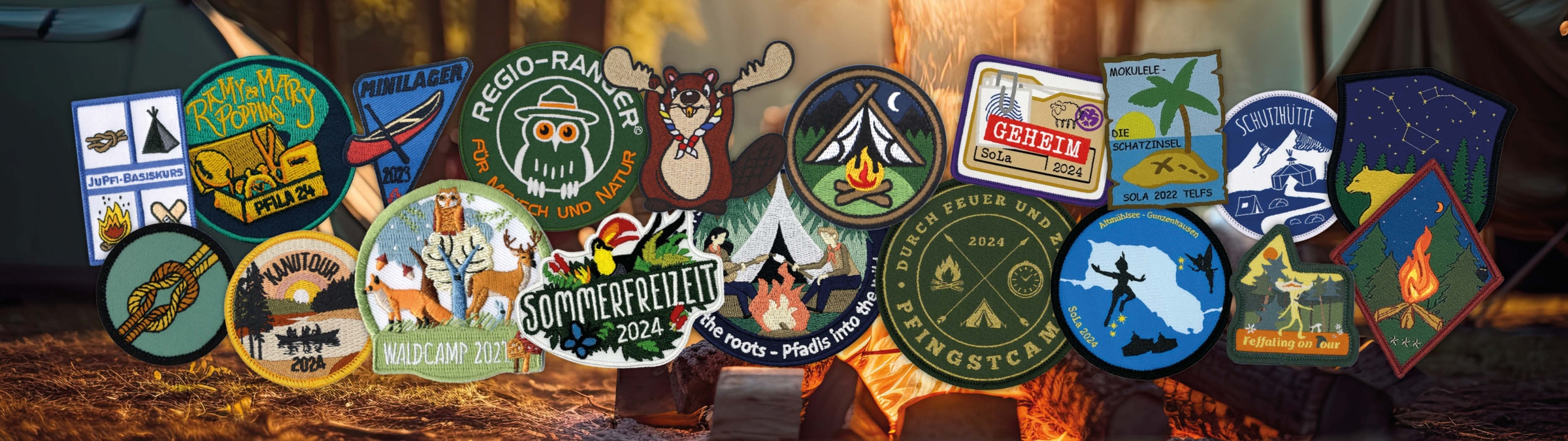 Patch Aufnäher Pfadfinder verschiedene Farben und Formen