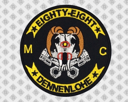 Runder Patch Aufnäher gestickt mit Kettelrand Eightx Eight MC Dennenlohe bunt Biker