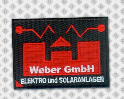 Patch Aufnäher gestickt mit gesticktem Rand schwarz rot Elektro Solar Firma