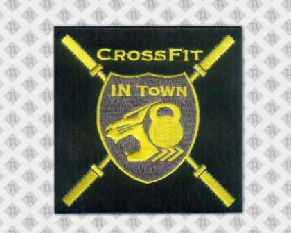 Gestickter Aufnäher Patch eckig mit Stickrand Firmen Fitness schwarz gelb