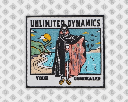 Eckiger Patch Aufnäher gestickt mit gesticktem Rand Unlimited Dynamics Gundealer Firmen