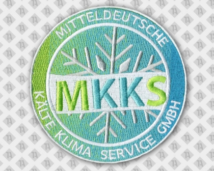 Runder gestickter Aufnäher Patch mit gesticktem Rand blau weiß Klima Service Handwerker