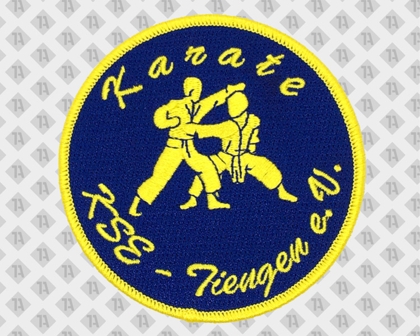 Runder Patch Aufnäher gestickt mit Kettelrand blau gelb Kampfsport Kampfkunst