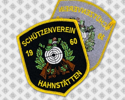 Gestickter konturgeschnittener Patch Aufnäher mit Kettelrand bunt Hahnstätten Schützenverein