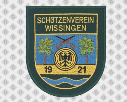 Patch Aufnäher gestickt mit Kettelrand grün mit Filz Wissingen Wappen Schützenverein