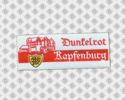 Rechteckiger Patch Aufnäher Badge Abzeichen gestickt mit gesticktem Rand rot weiß Burg Wappen Vereine