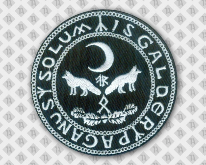 Gestickter Aufnäher Patch Abzeichen badge rund mit Stickrand schwarz weiß Wölfe Mond Vereine