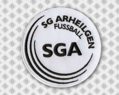 Runder gestickter Patch Aufnäher Abzeichen Badge mit gesticktem Rand schwarz weiß Vereine