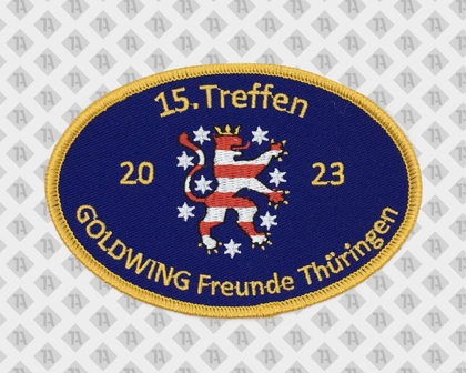 Ovaler Patch Aufnäher Abzeichen Badge gestickt mit Kettelrand Thüringen blau golden Vereine