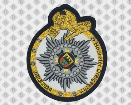 Konturgeschnittener gewebter Aufnäher Patch mit Kettelrand schwarz mit metallic gold Allgemein