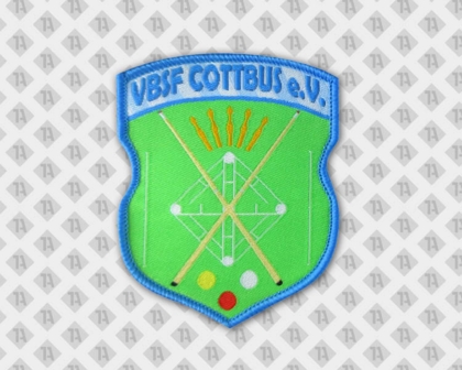 Aufnäher Patch Abzeichen Badge gewebt Wappenform mit Kettelrand Pool Billard neon Vereine
