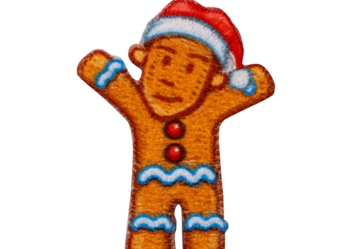 Aufnäher / Patch, gestickt+, Lebkuchenmännchen mit Mütze, 22mm hoch - Bild 1