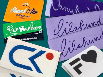 Gewebte Lederlabels in Wunschform mit Logo – individuelle 1A-Labels für Markenkennzeichnung