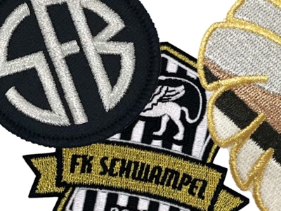 1A Patch Aufnäher in Wunschform mit Stickrand und Metallicgarn gold silber Bronze