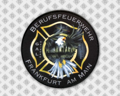 Gedruckter Patch Aufnäher rund mit Adler und Schriftzug weiß