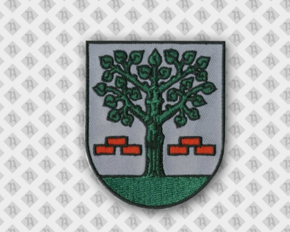 Gestickter Patch Aufnäher in Wappenform Stickrand Allgemein Baum grün