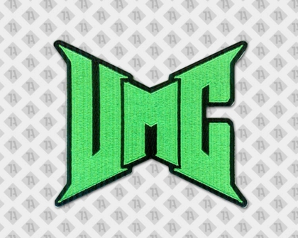 Aufnäher Patch UMC gestickt mit gesticktem Rand für Bands und Musiker grün schwarz