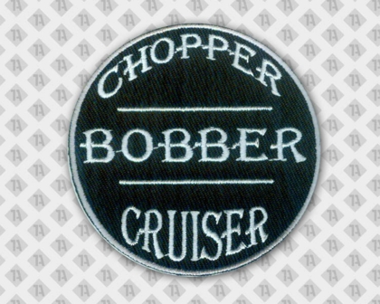 Aufnäher Patch gestickt mit gesticktem Rand rund schwarz weiß Chopper Cruiser Bobber Biker