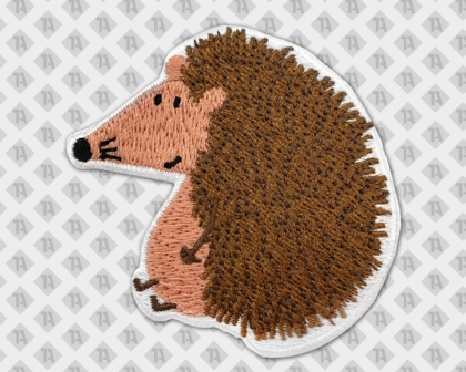 Gestickter Patch Aufnäher mit gesticktem Rand Kontur braun Igel niedlich DIY Kinder