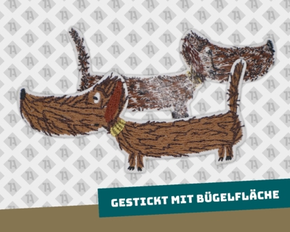 Konturgeschnittener Patch Aufnäher gestickt Stickrand DIY Kinder Dackel bunt süß