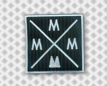Gestickter Patch Aufnäher mit gesticktem Rand schwarz weiß Firma