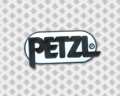 Aufnäher Patch gestickt mit gesticktem Rand schwarz weiß Petzl Firmen