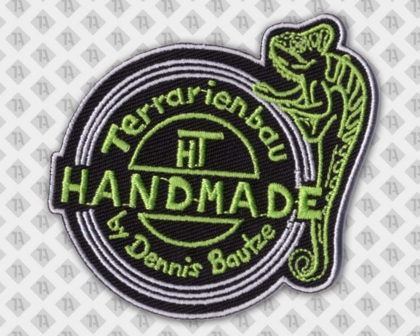 Konturgeschnittener gestickter Patch Aufnäher mit Laserschnitt Chamäleon Firma