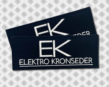 Eckiger Patch Aufnäher gestickt mit gesticktem Rand schwarz weiß Elektro Firmen