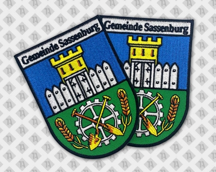 Gestickter Aufnäher Patch rund mit gesticktem Rand bunt Gemeinde Sassenburg Stadt