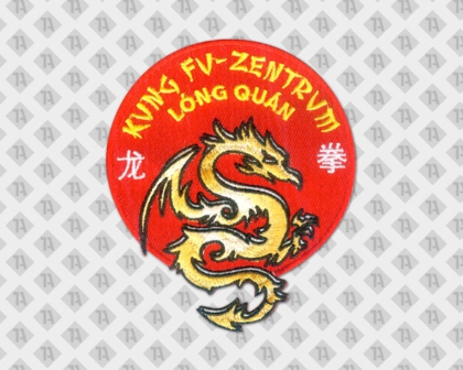 Konturgeschnittener Patch Aufnäher gestickt Drache Kung-Fu rot gelb Kampfsport
