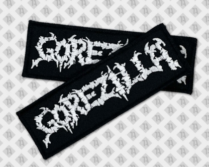 Eckiger Patch Aufnäher gestickt mit gesticktem Rand Musiker und Bands schwarz Gorezilla