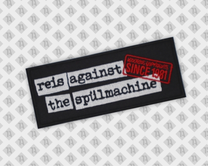 Aufnäher Patch gestickt schwarzer Hintergrund mit weißem und roten Schriftzug für Bands und Musiker