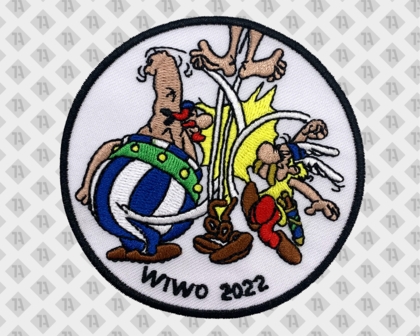 Runder Patch Aufnäher gestickt mit Kettelrand Asterix und Obelix Pfadfinder
