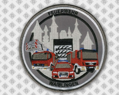 Runder gestickter Patch Aufnäher mit Kettelrand Skyline Rettungsfahrzeuge Rettungsdienst