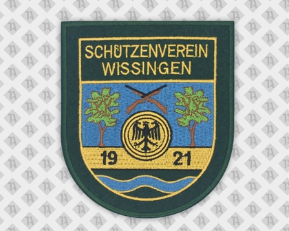 Patch Aufnäher gestickt mit Kettelrand grün mit Filz Wissingen Wappen Schützenverein