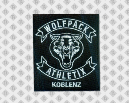 Rechteckiger gestickter Patch Aufnäher Badge Abzeichen schwarz weiß Wolf Wolfpack Athletik Vereine