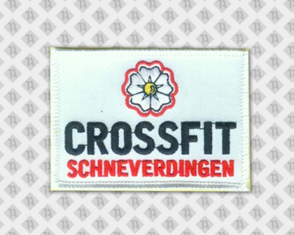 Rechteckiger Aufnäher Patch Badge Abzeichen gestickt mit Kettelrand weiß rot schwarz Crossfit Vereine