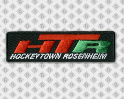 Rechteckiger Patch Aufnäher Abzeichen Badge mit gesticktem Rand Hockey rot weiß grün Vereine