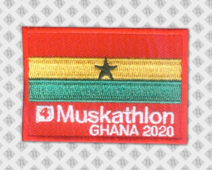 Gestickter Aufnäher Patch Badge Abzeichen rechteckig gestickter Rand Muskathlon Ghana Vereine