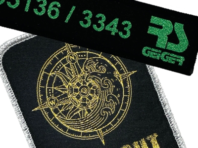 Patch Aufnäher gewebt metallic silber gold glänzend Garn