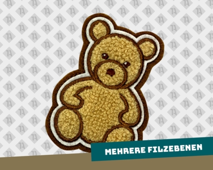 Konturgeschnittener Aufnäher Patch Chenille mit Nährand Teddy flauschig
