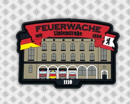 PVC Patch Feuerwache Linienstraße Berlin 1110 – Feuerwehr Aufnäher mit Gebäudeillustration