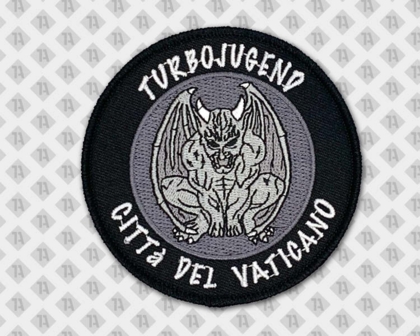 Gestickter runder Patch Aufnäher mit Kettelrand Graustufen Turbojugend Allgemein