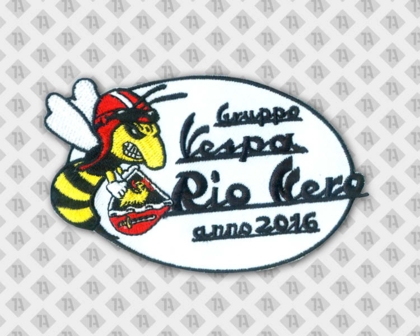 Gestickter Patch Aufnäher mit gesticktem Rand Motiv Wespe Vespa Rio bunt Biker