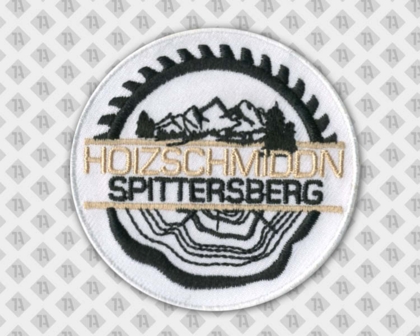 Runder gestickter Patch Aufnäher mit gesticktem Rand Holz Werkstatt Firma