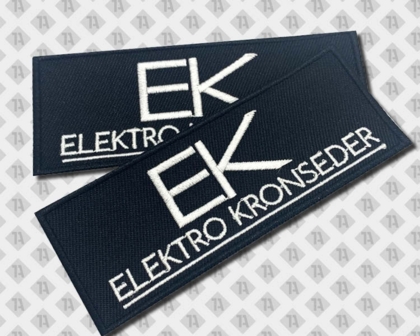 Eckiger Patch Aufnäher gestickt mit gesticktem Rand Elektro schwarz weiß Firmen