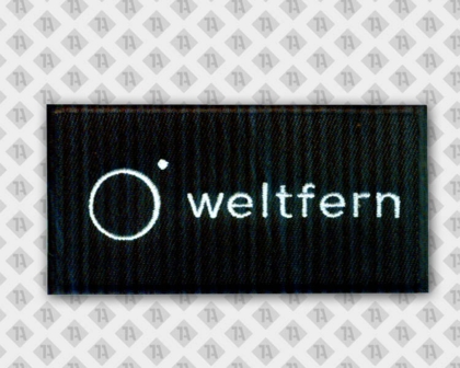 Patch Aufnäher gestickt rechteckig schwarz weiß Schriftzug Firma