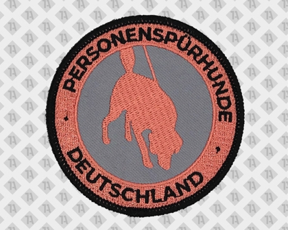 Runder Patch Aufnäher Abzeichen gestickt mit Kettelrand Personenspürhunde Hundesport
